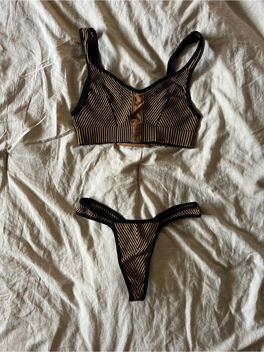 Out from Under striped sporty bra and thong set